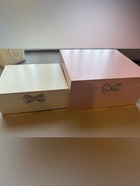Pink and Cream Jewelry Boxes - Rhinestone Bow Detail